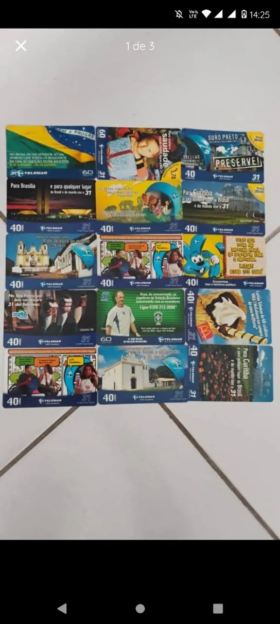 Lote 76 cartões telefônicos antigos