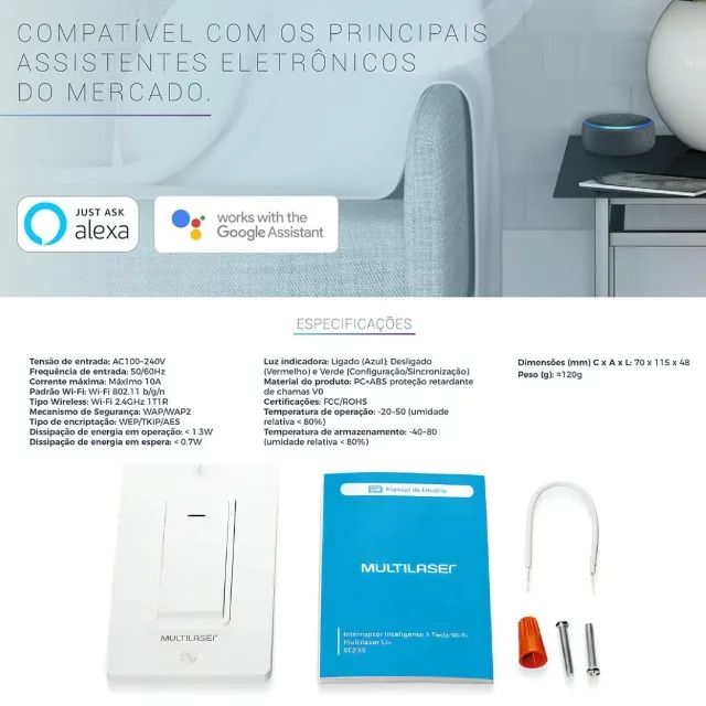 Interruptor Inteligente Wifi Compatível Com Alexa e Google Home 1 Tecla - Multi Liv - Foto 6