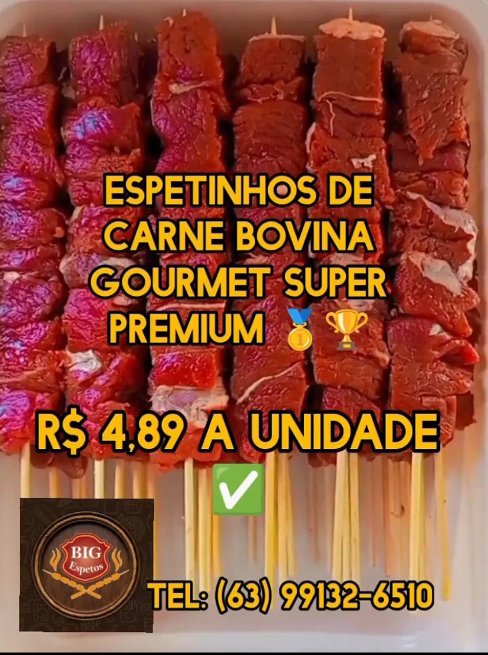 Espetos de Carne Bovina Gourmet Super Premium