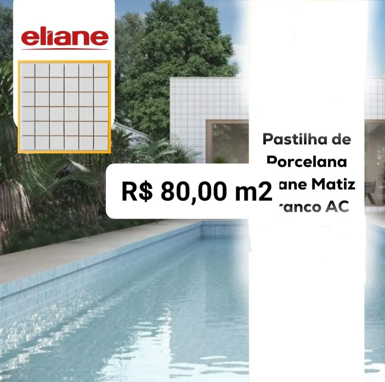Pastilhas Eliane Matiz Branco brilhante 5x5cm - Novo