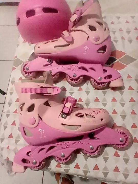 Patins Infantil Rosa com Kit de Proteção - Foto 3