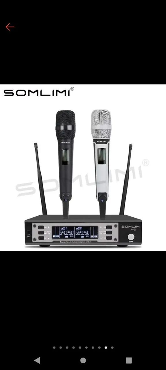 Somlimi Microfone Sem Fio Duplo para Karaokê