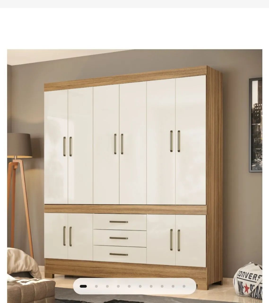 Guarda-Roupa Casal Moderno Branco e Amadeirado