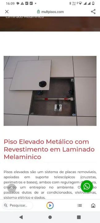 Piso elevado metálico com revestimento em laminado melaminico