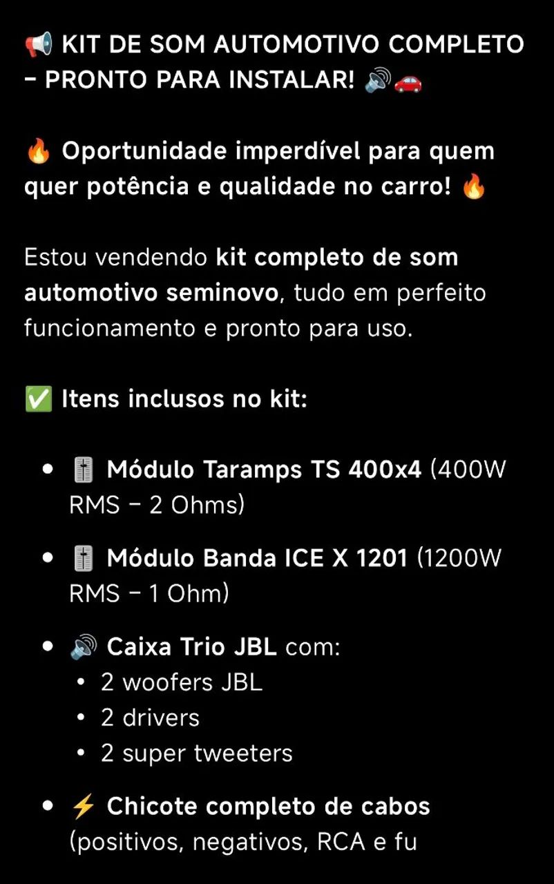 Kit de Som Automotivo JBL + 2 Módulos + Cabos [COMPLETO] - Foto 5