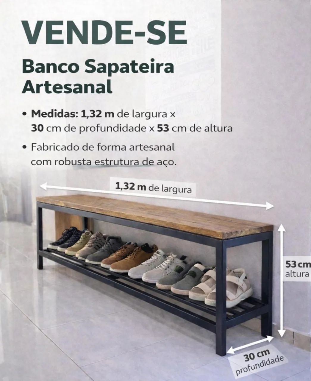 Banco sapateira (aço e madeira) - Foto 4