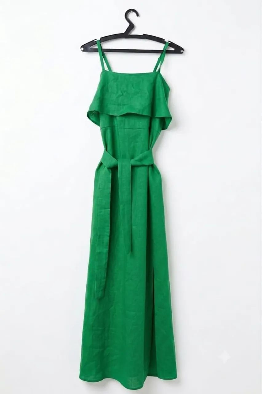 Vestido de linho verde longo 