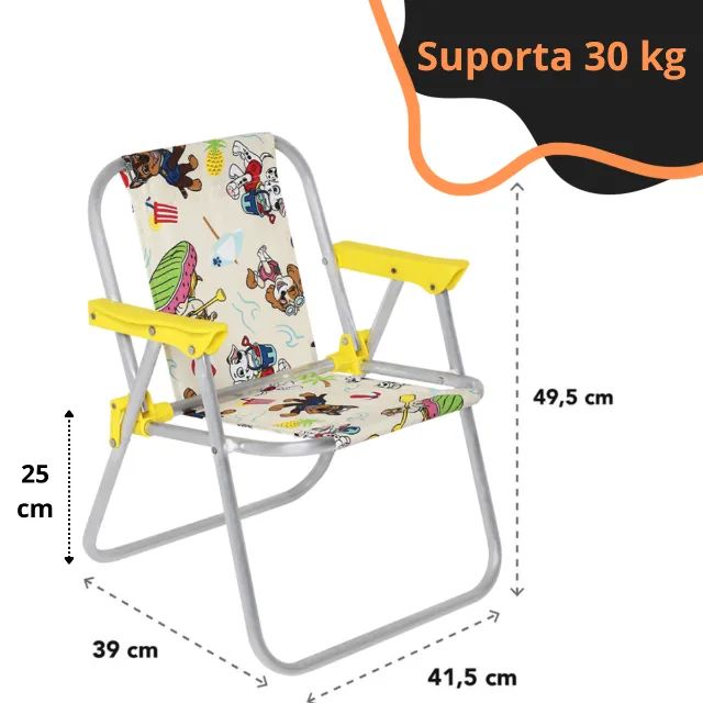 Cadeira Infantil em Alumínio Amarela Patrulha Canina. Suporta 30kg. Praia, Piscina, Jardim - Foto 2