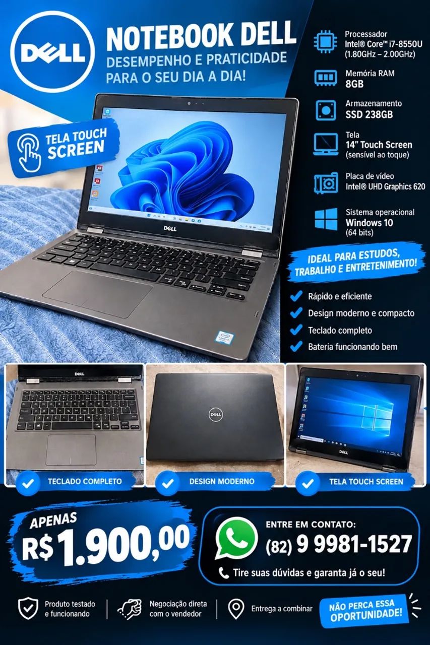 Notebook Dell Inspiron 5379 2 em 1 - tela touch