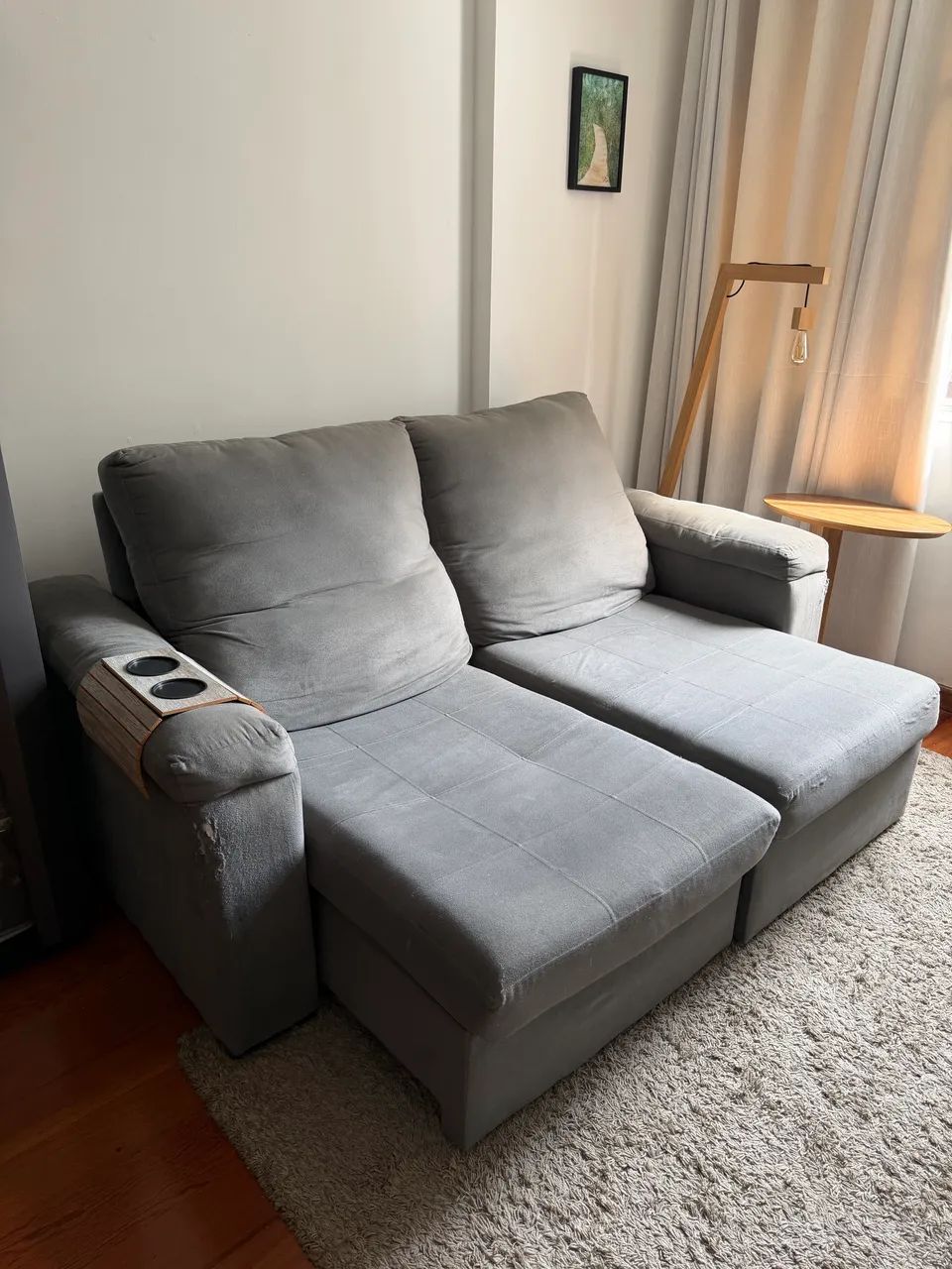 Sofá retrátil Cinza 205cm OPORTUNIDADE  - Foto 5