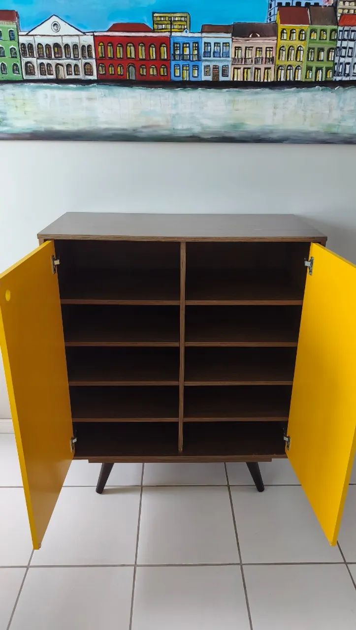 Armario Retrô Plus Madeira + Amarelo com 10 nichos - Foto 2