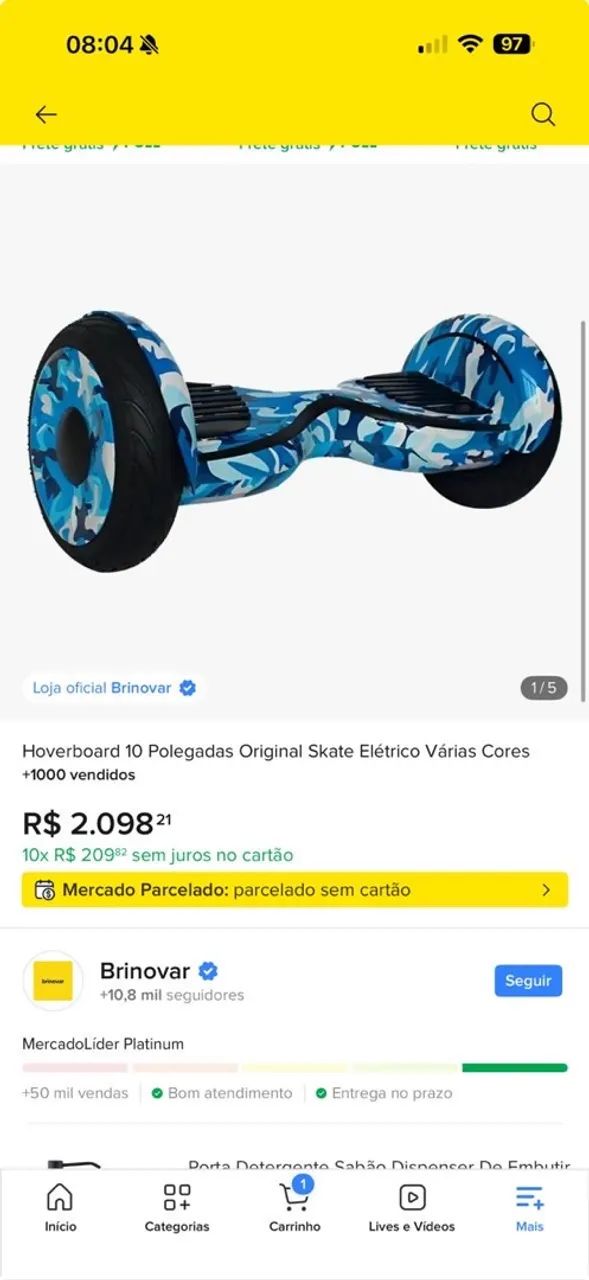 HOVERBOARD 10 SKATE ELÉTRICO BRINOVAR O Hoverboard Skate Elétrico 10 polegadas - Foto 5