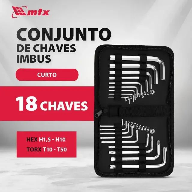 Jogo De Chave Allen E Torx Curta 1,5-10mm 18pcs Mtx - Foto 2