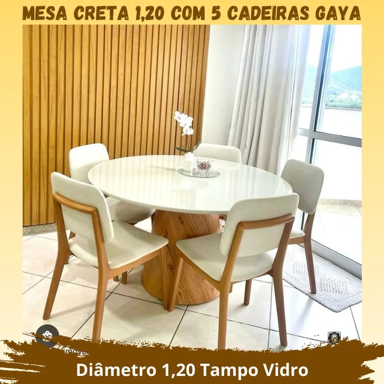 Mesa de jantar Redonda 120x120 com 5 Cadeiras