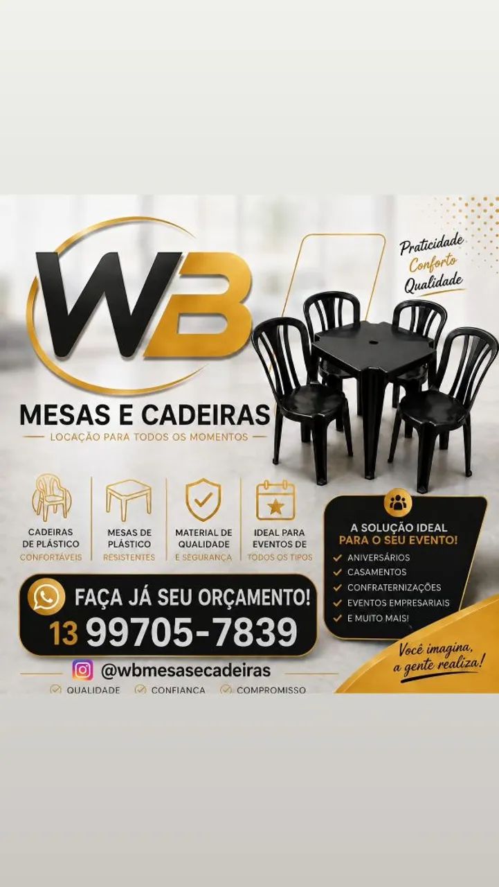LOCAÇÃO DE MESAS E CADEIRAS 
