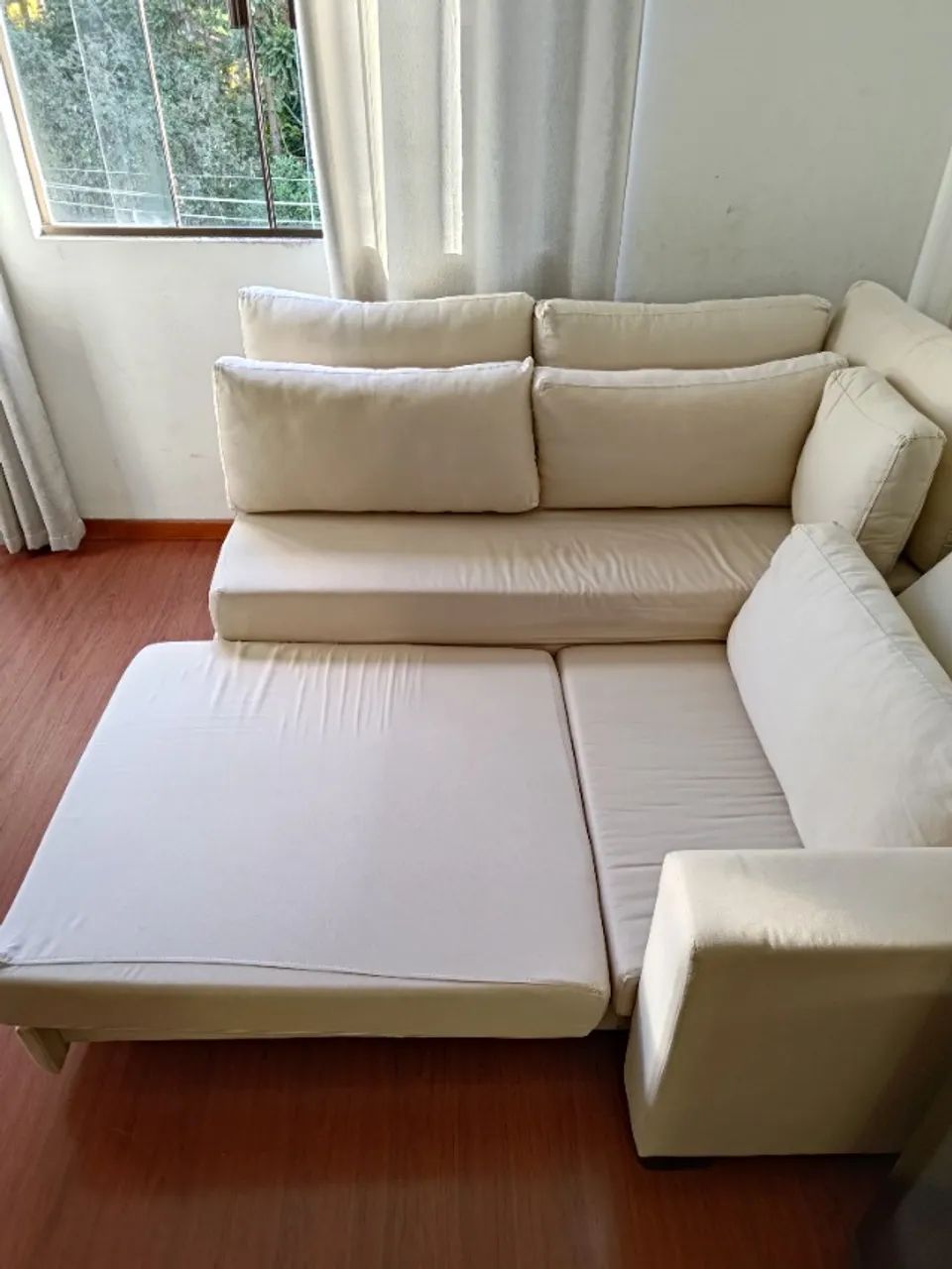 Sofá de Canto que Vira Cama Casal - Resistente e Confortável em Sarja - Foto 5