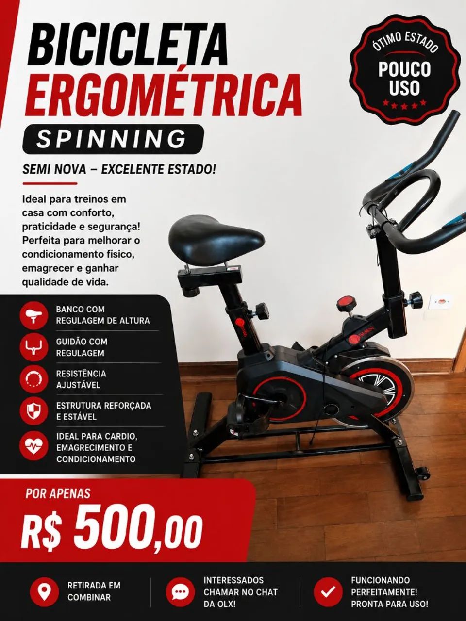Bicicleta Ergométrica Spinning Semi Nova - R$ 500
