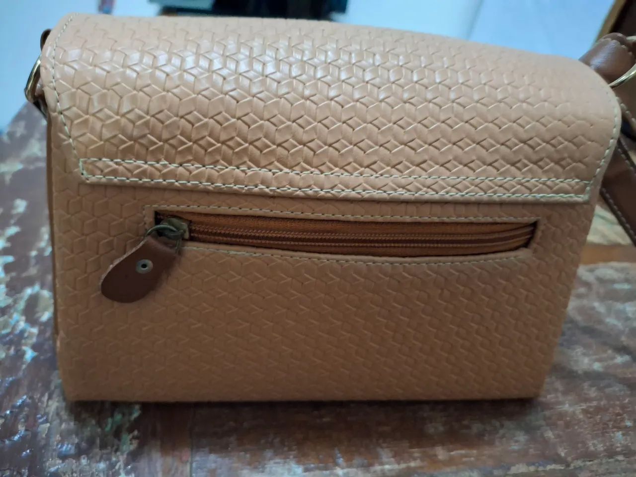 Bolsa bege/caramelo - Material sintético  - Foto 4