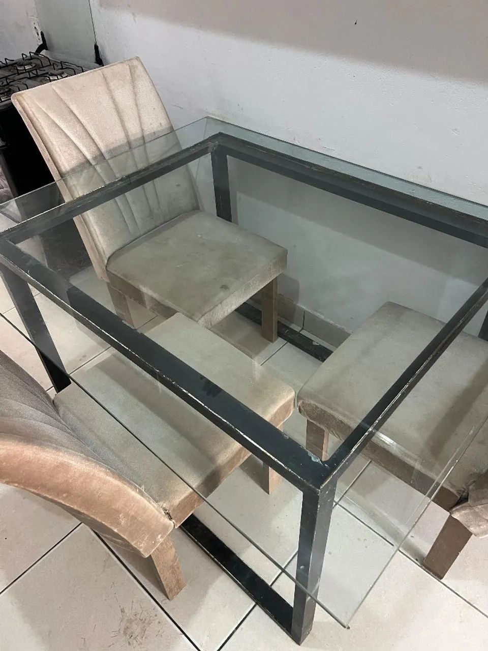 Mesa de vidro com 4 cadeiras 65060623370243123