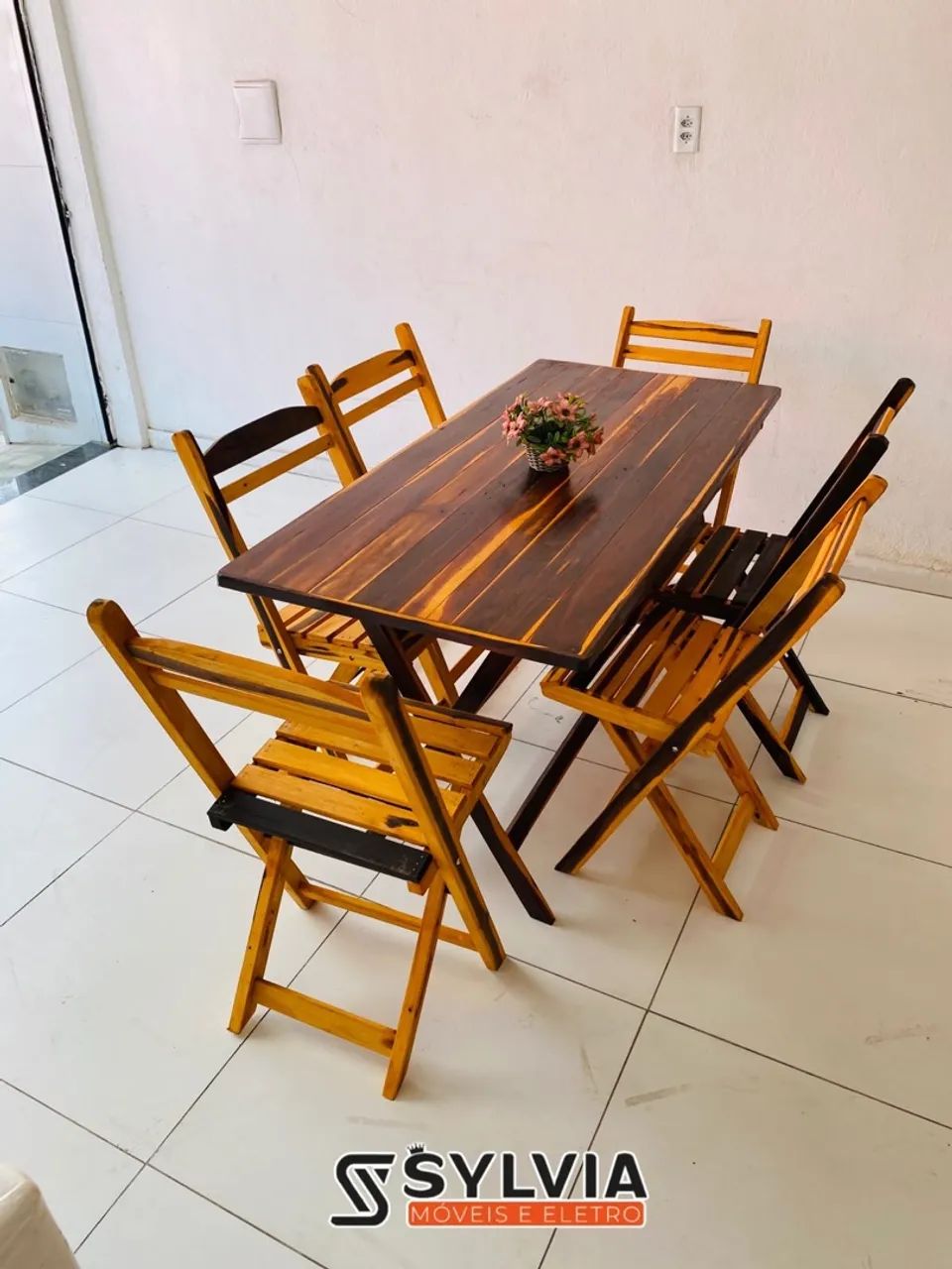 CONJUNTO 70x1,40 dobrável retangular envernizado  - Foto 4