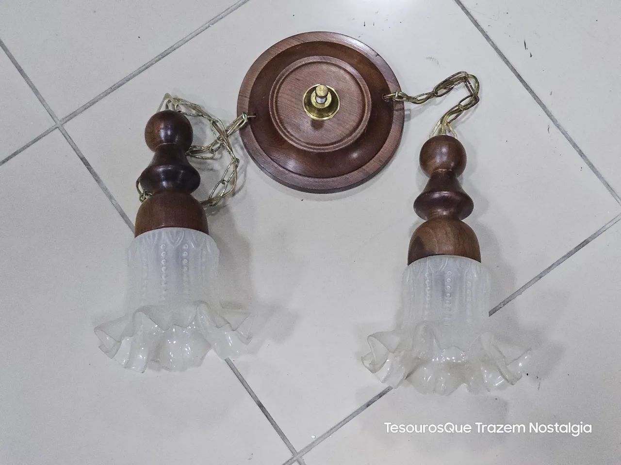 Antigo Lustre Pendente Para 2 Luzes  - Foto 3