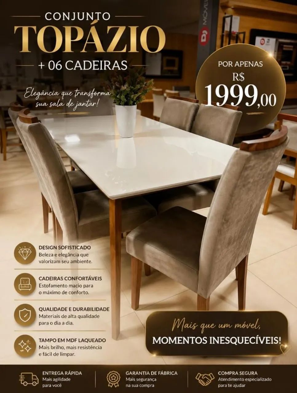 Mesa de Jantar Topázio com 6 cadeiras