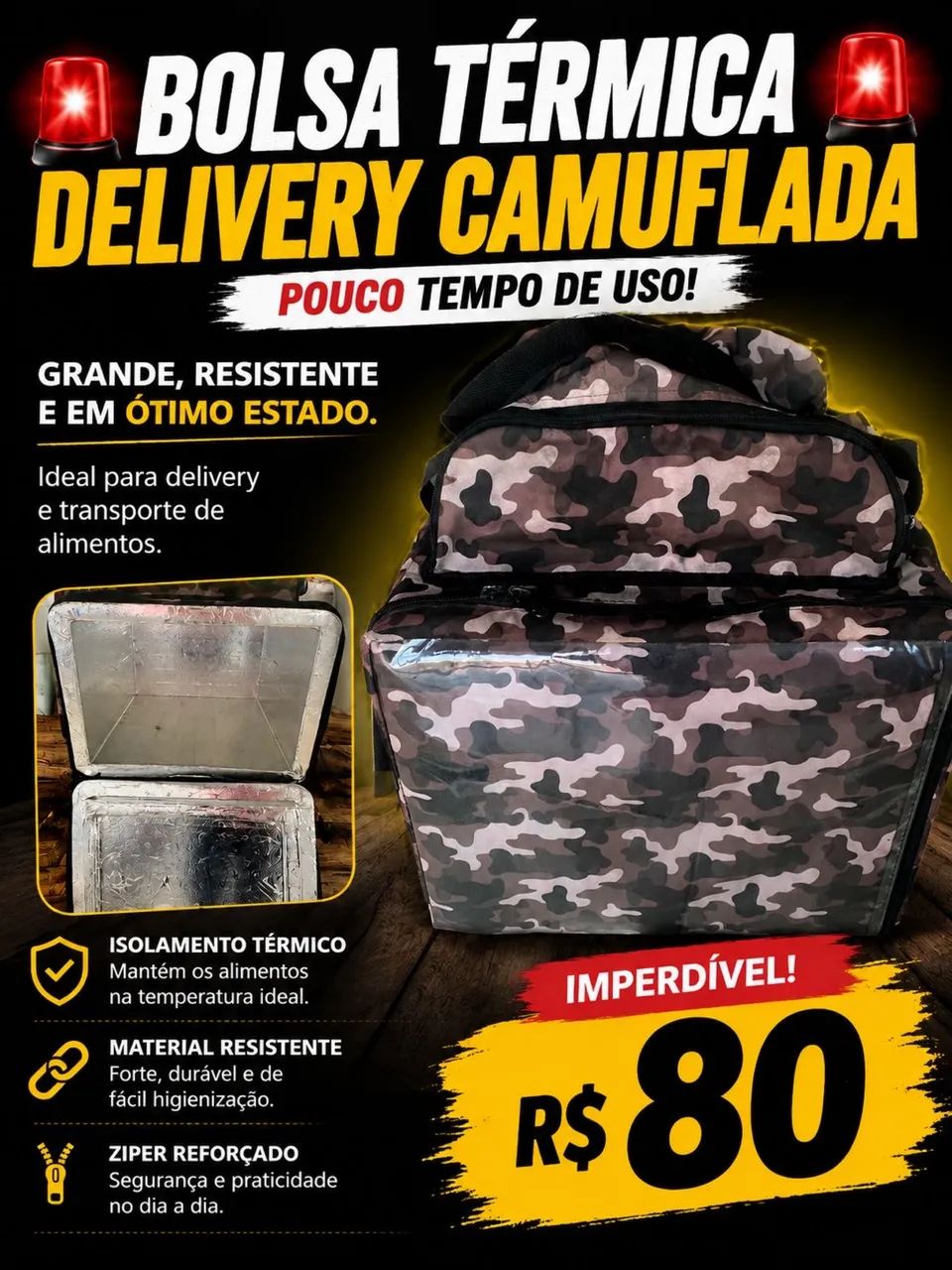 ? Bolsa Térmica Delivery Camuflada - Pouco Tempo de Uso ?