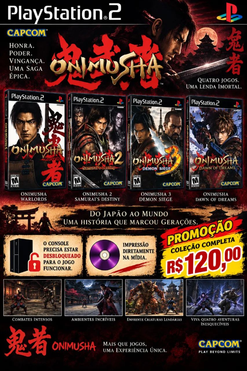 ONIMUSHA COLEÇÃO COMPLETA PLAYSTATION 2