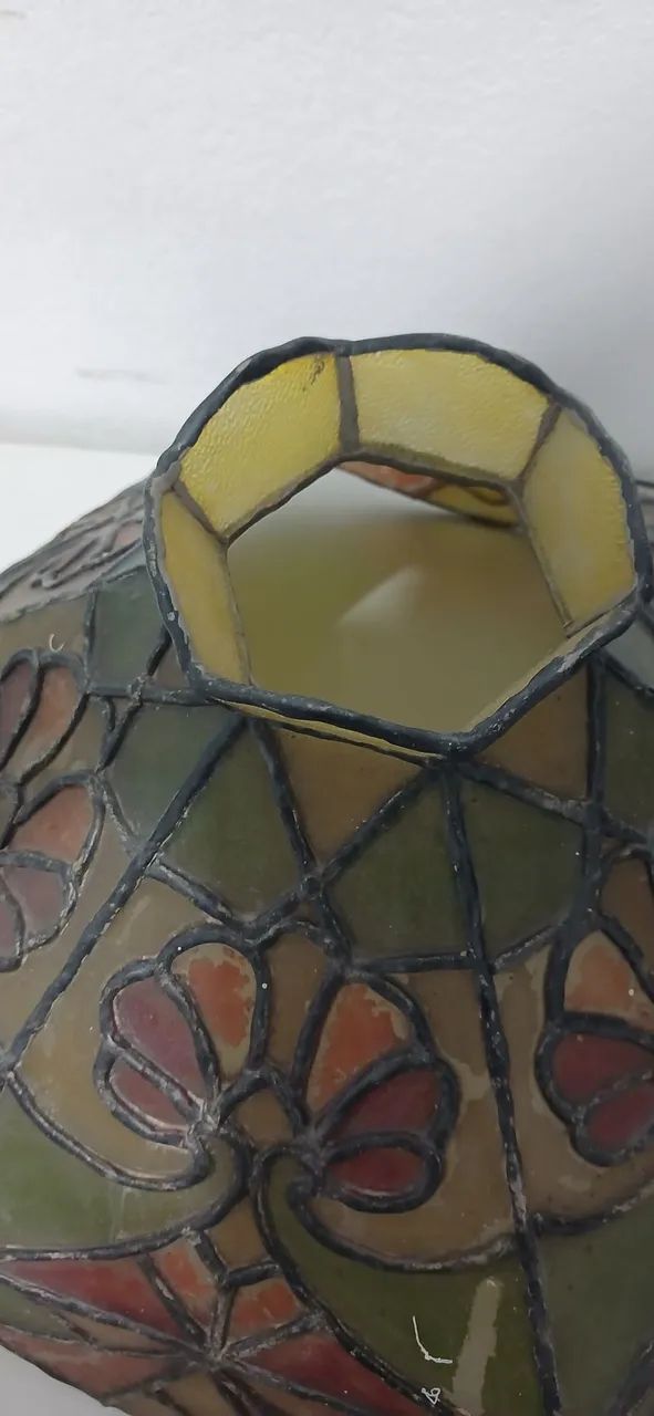 Luminária Pendente em Vitral Estilo Tiffany - Peça Antiga - Foto 3