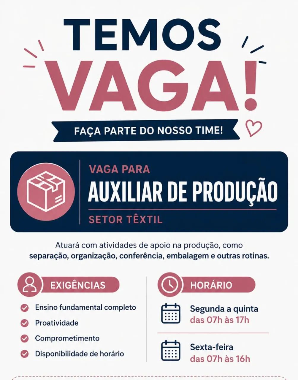 Vaga Auxiliar de Produção 