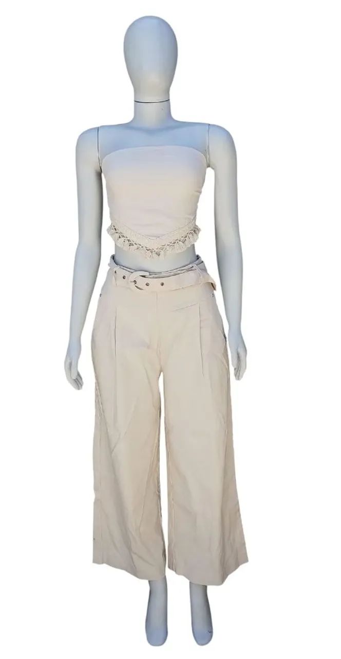 Conjunto Bege Cropped + Calça Bege M - Foto 2