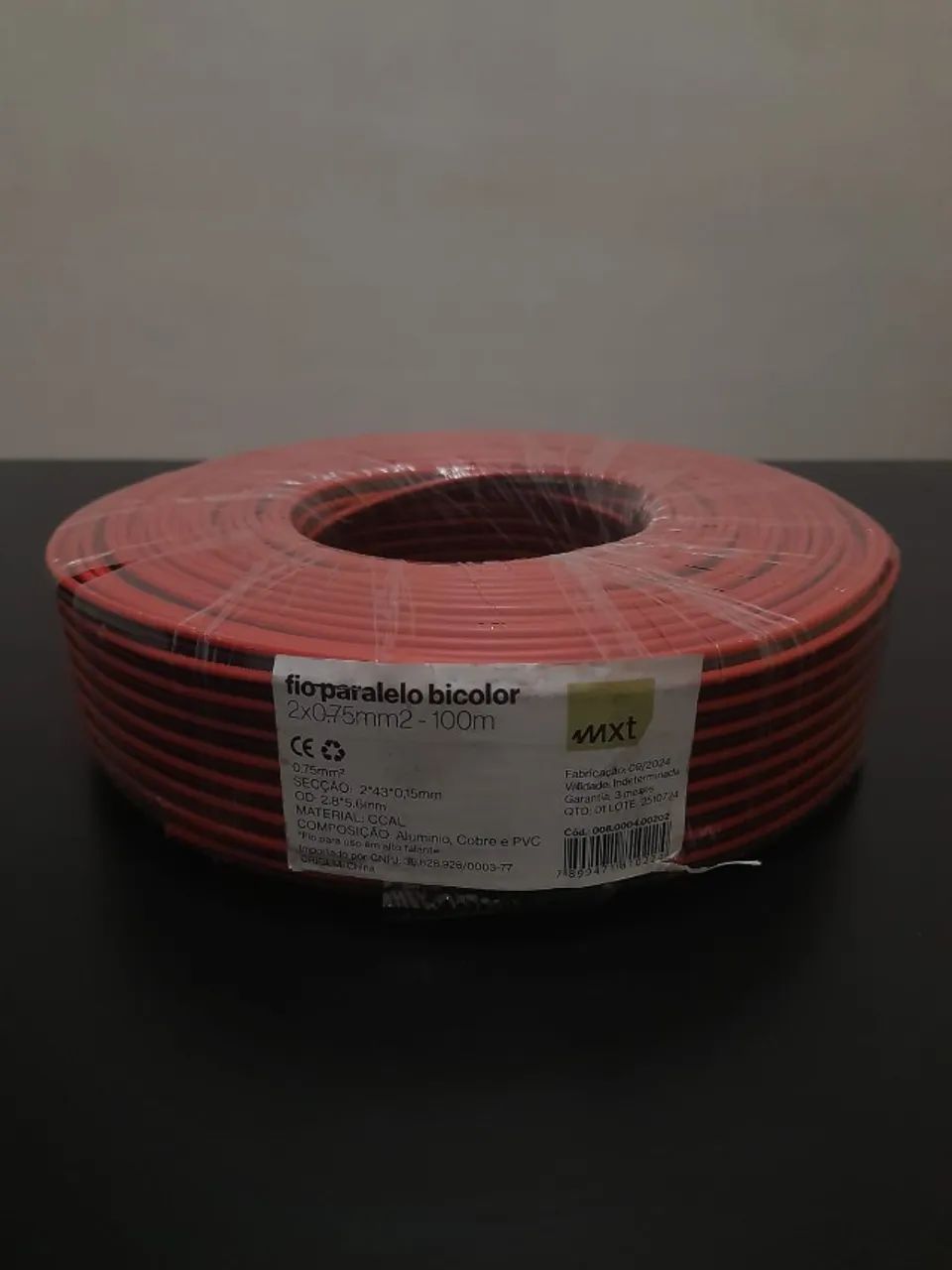 Fio Paralelo Bicolor 2x0,75mm² 100m Para Alto-Falante ? Bobina Nova