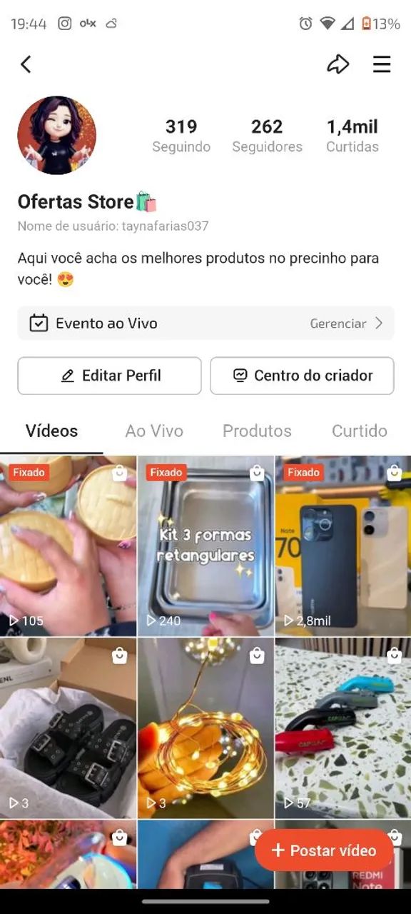 Perfil de vendas de produtos da shopee 