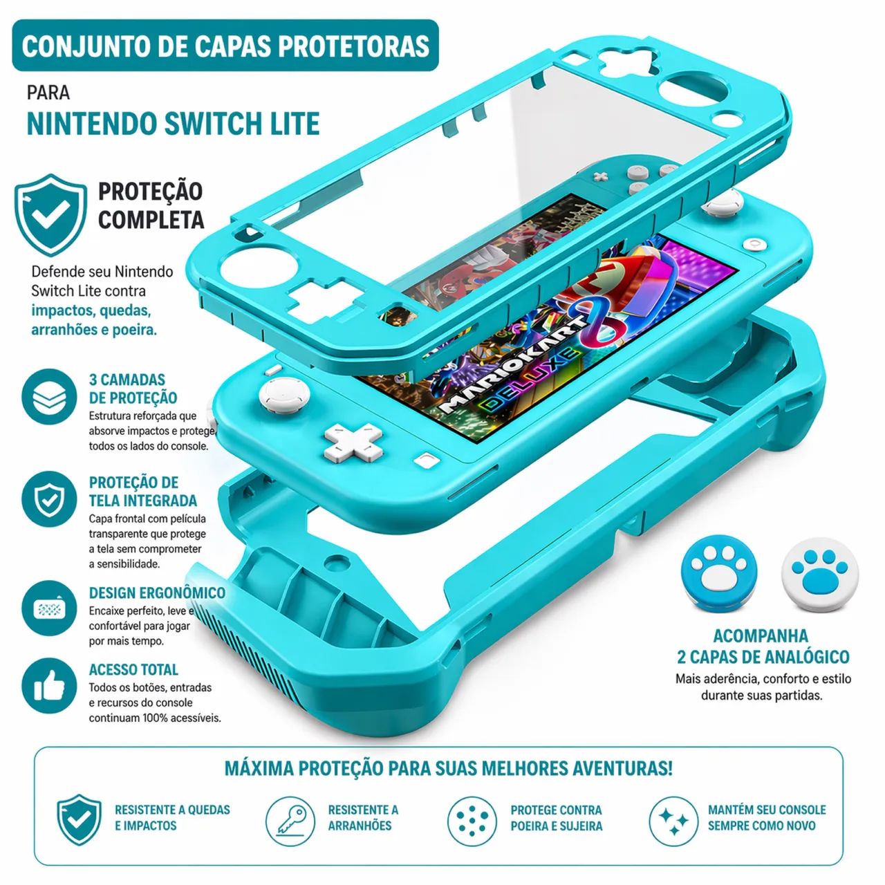 Capa dupla Blindada 360° para Nintendo Switch Lite + Grip Ergonômico