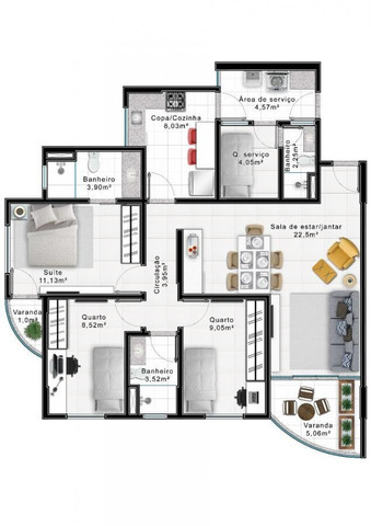 Apartamento 103 metros, m², 3 Quartos com Suíte Lazer Residencial Costa Azul, Águas Claras - Foto 19