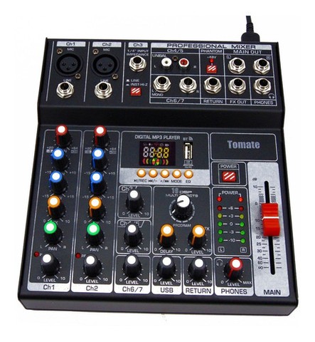 MESA DE SOM 7 CANAIS COM USB E BLUETOOTH TOMATE TYT-007