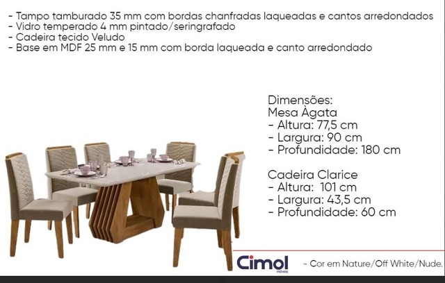 Sala mesa jantar com 6 cadeiras tampo de vidro  - Foto 3