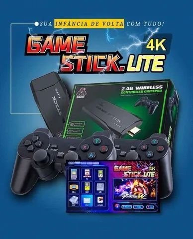 Video game stick 4k 64gb game retro 2 controles sem fio 10 mil jogos  antigos clássicos/Mario World/Sonic e muito mais