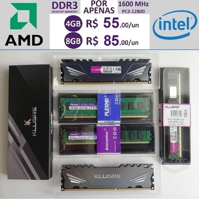 DDR3 e DDR4 p/ PC: 4GB, 8GB e 16GB, 1600, 2666 e 3200 MHz - A partir de R$ 50,00 - Foto 4