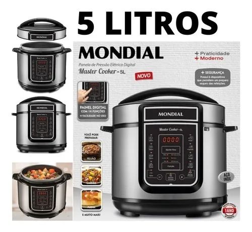Lacrada Panela de Pressão Elétrica Digital Master Cooker 5L 900W 220V Prata Mondial - Foto 6