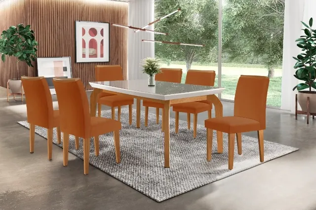 sala mesa jantar tampo de vidro 6 cadeiras