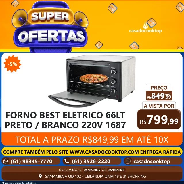 FORNO BEST 66L ELETRICO PRETO/BRANCO 220V 1687