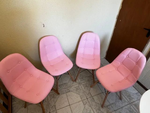 Eames-style pink upholstered 4-piece table and chair set64317344660993122