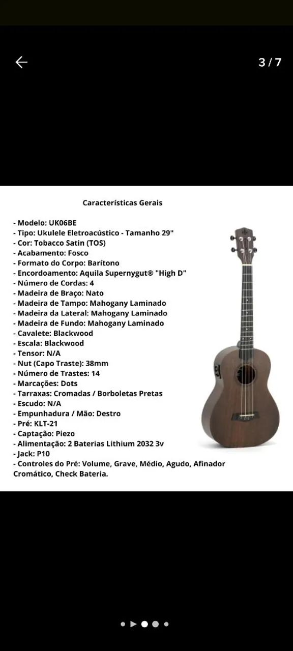 Ukulele Acústico Elétrico - Madeira Escura - Foto 2