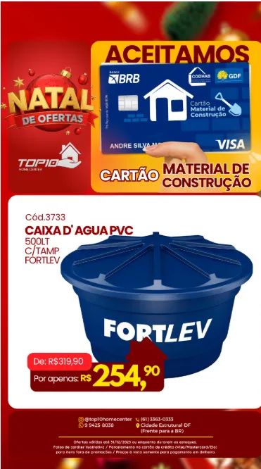 Caixa D'agua 500 Litros FortLev - R$254,99 A Vista 
