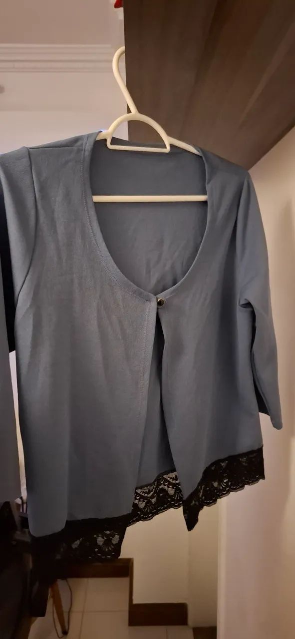 Conjunto kit Azul com detalhes renda saia, casaco e regata - Foto 2