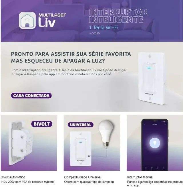 Interruptor Inteligente Wifi Compatível Com Alexa e Google Home 1 Tecla - Multi Liv - Foto 2