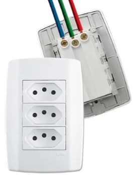 Tomada Tripla 10A Monobloco Com Espelho 4x2 Linha Slim Ilumi