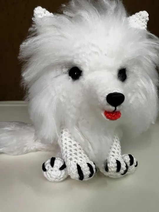 Cachorro Spitz Alemão em Crochê Amigurumi Branco Pelúcia Brinquedo - Foto 2