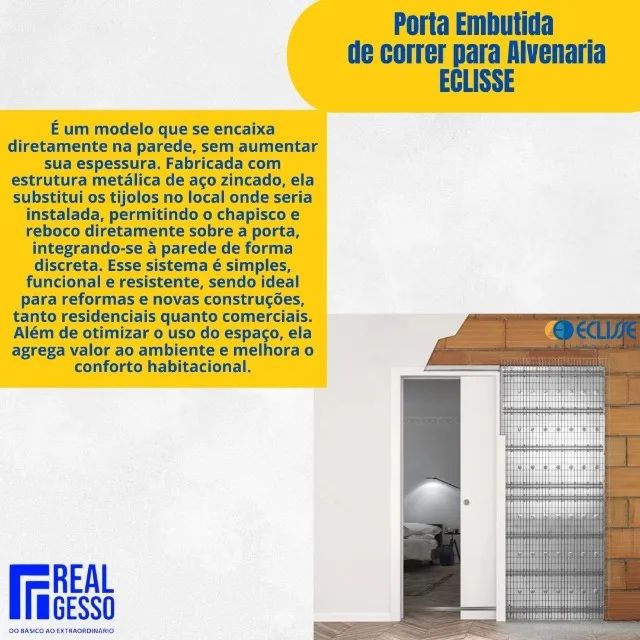 Sistema de Porta Embutida de correr para Drywall e Alvenaria  ECLISSE - Foto 3
